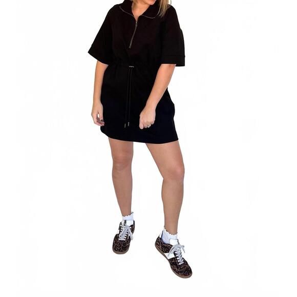 NEW ENTRO the essential half-zip mini dress in black - Picture 4 of 5